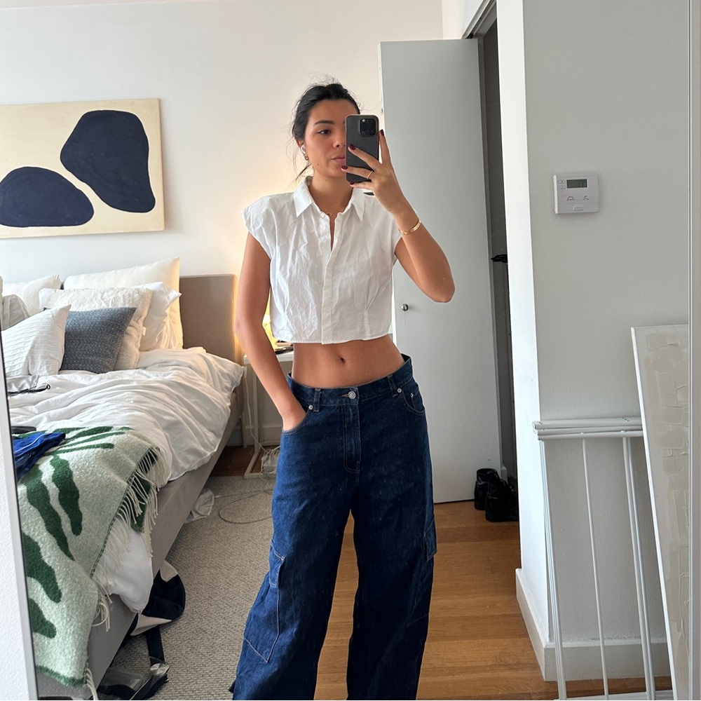 Zara White Button Down Cropped Shirt